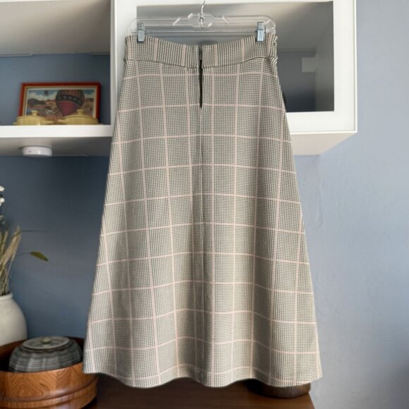 Paola Bernardi Houndstooth Plaid Knit Midi A-Line Skirt Front Slit - Picture 4 of 5